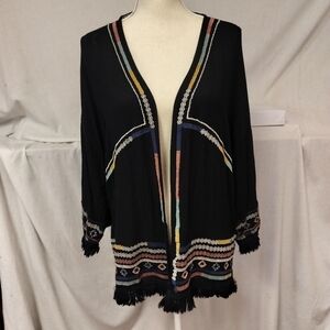 Boho Fringe Lightweight Oversize Open Cardigan. XS